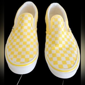 Vans Yellow Checkered Slip-On Sneakers Y2K Pop of Color Women 8 Kids/Men 6